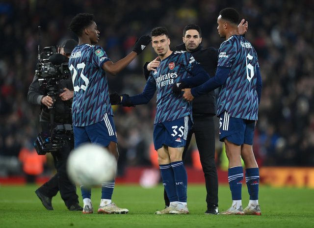 Arsenal players at Anfield