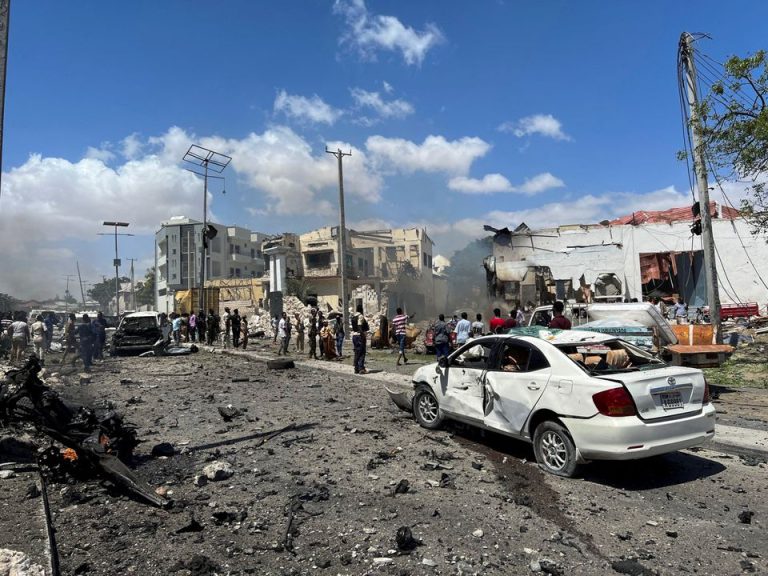 File: scene of an Al Shabaab bomb attack in the Hamarweyne district of Mogadishu, Somalia in January 2022
