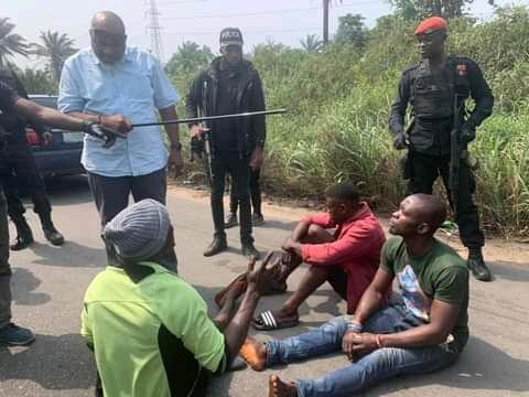 Some of the suspected syndicates apprehended at the illegal mortuary at Elele-Alimini hospital.