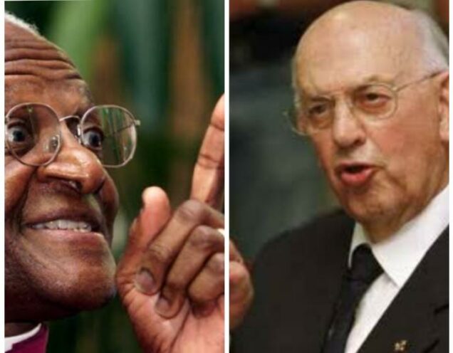 Desmond Tutu, left, and Pieta Botha