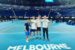 Djokovic, second left with his team in Melbourne