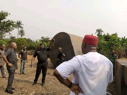 Chidi Lloyd, chairman of Emuoha LG of Rivers at the site of  illegal refinery