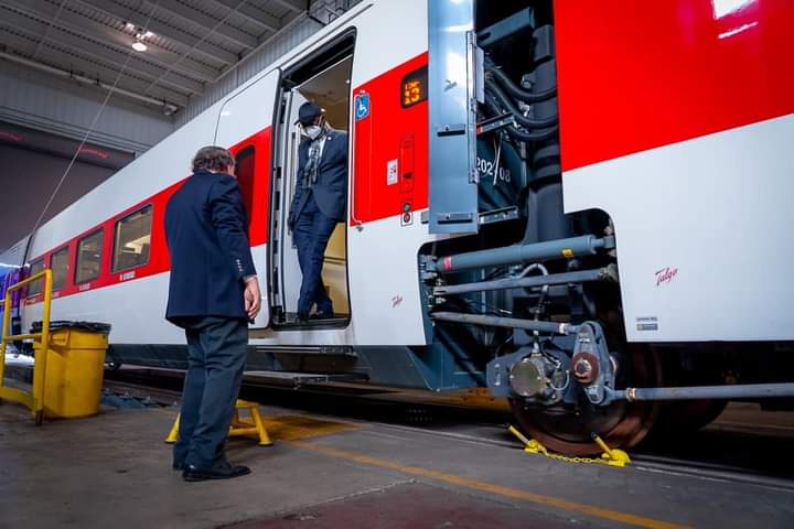 Governor Sanwo Olu inspecting the Talgo, high-speed train in Milwaukee city, US