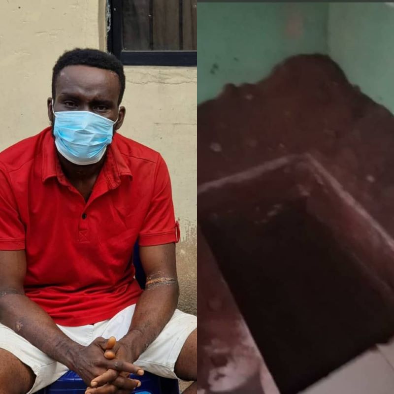 Mr Francis Chukwura and the pit he allegedly dug for the killing of his neighbour's son, Henry Ekwos