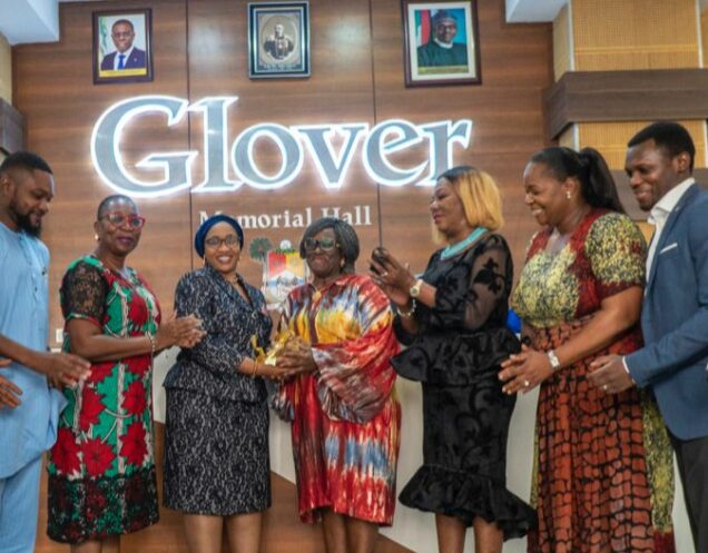 Mrs Uzamat Akinbule-Yusuf, Lagos Commissioner of Tourism, Arts and Culture, alongside the Permanent Secretary, Princess Adenike Adedoyin-Ajayi and Director of Theatre, Mr Odusote handing  over the management of the Glover hall  to Joke Silva of  Lufodo Group