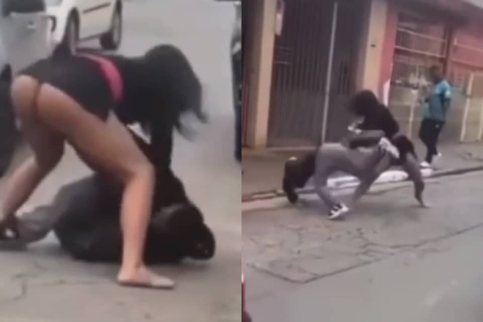 Woman beating a man