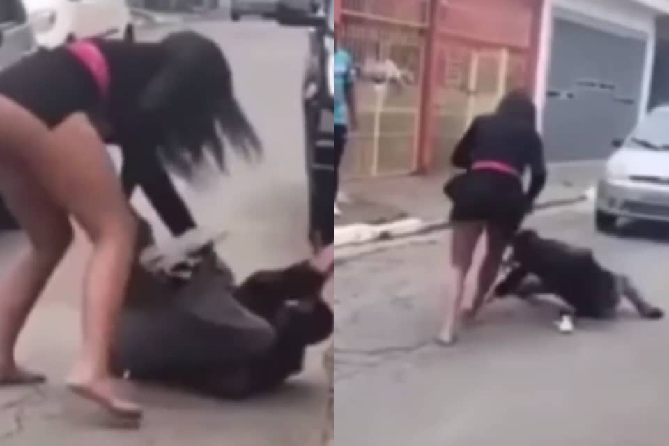 Brutal woman humiliates man
