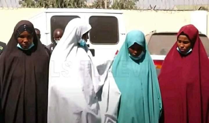 Maryam Abubakar, left,  and some of the girls she supplied to bandits