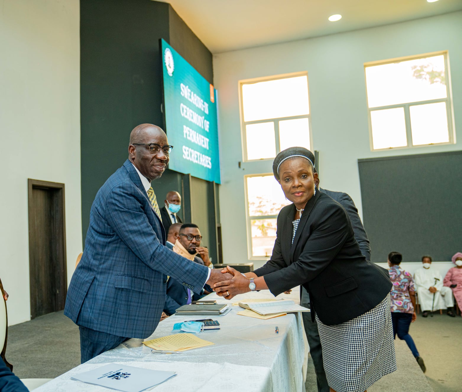 Obaseki with one of the permanent secretaries