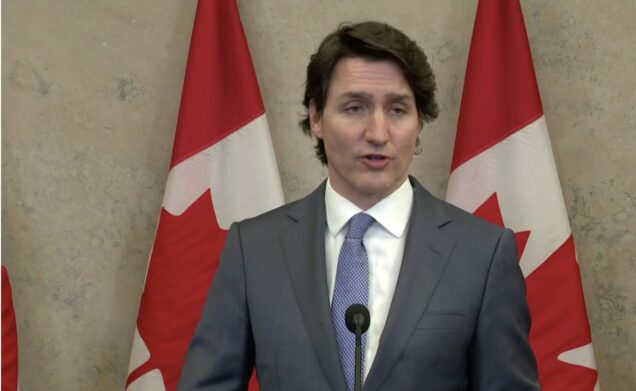PM Trudeau at the press conference on Wednesday