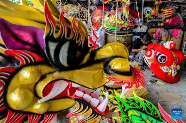 People make Lion head for Chinese Lunar Year