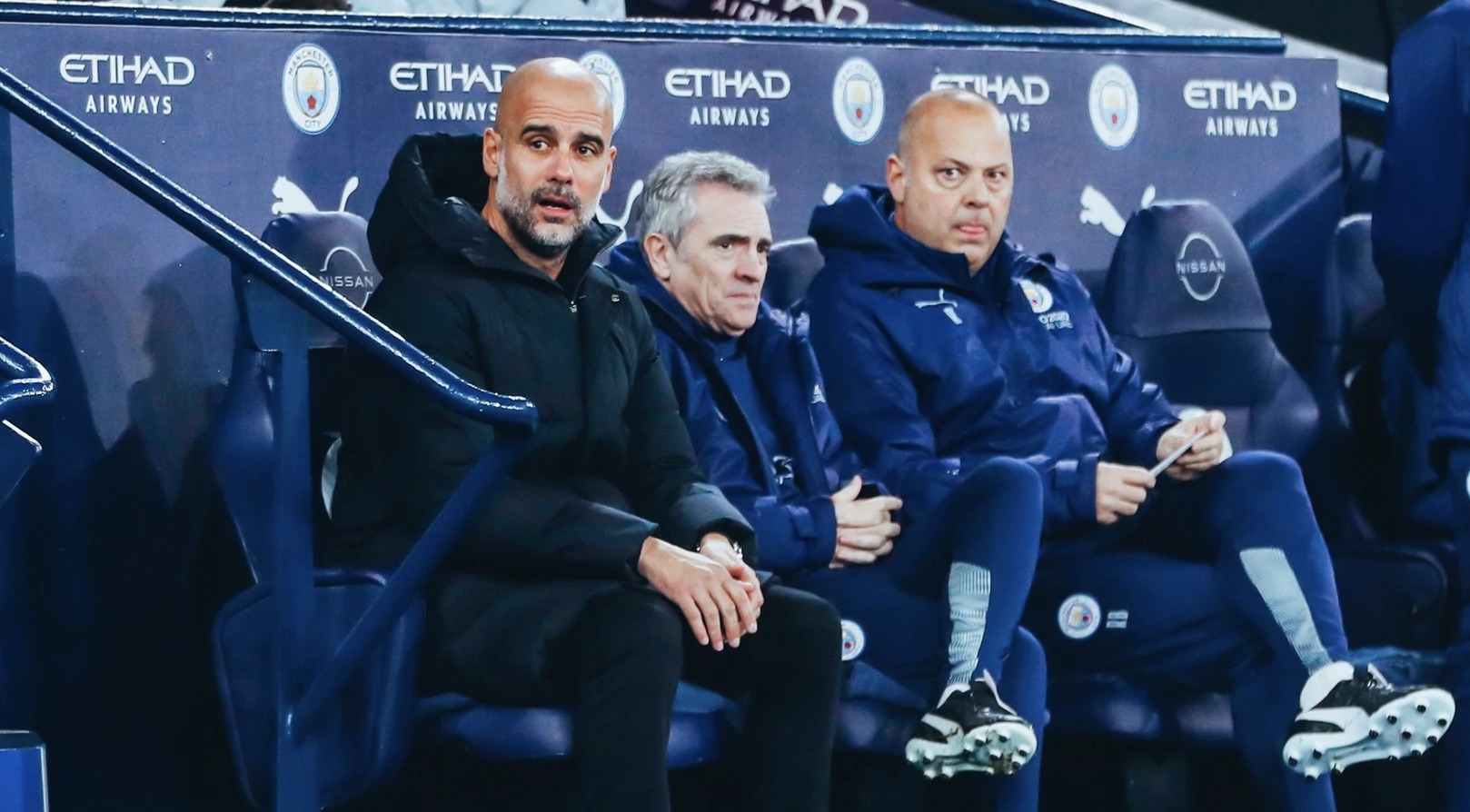 Pep Guardiola, left and next Juanma Lillo