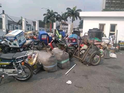 Some of Bikes impounded by the Rivers State Taskforce on illegal Street Trading.
