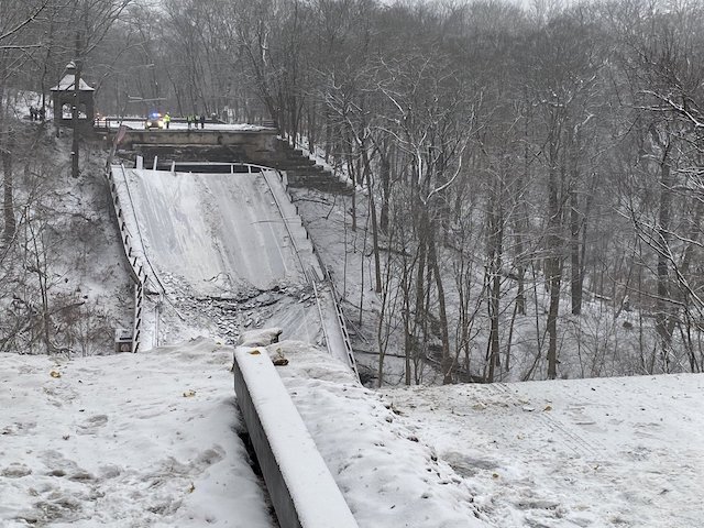 The collapsed bridge in Pittsburgh