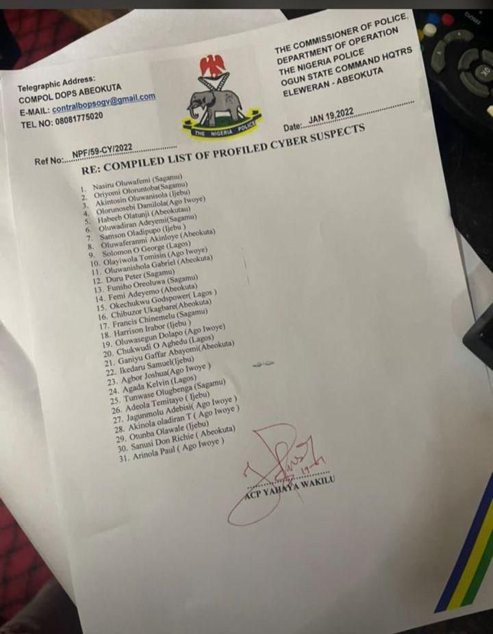 The fake list of cyber fraudsters in circulation