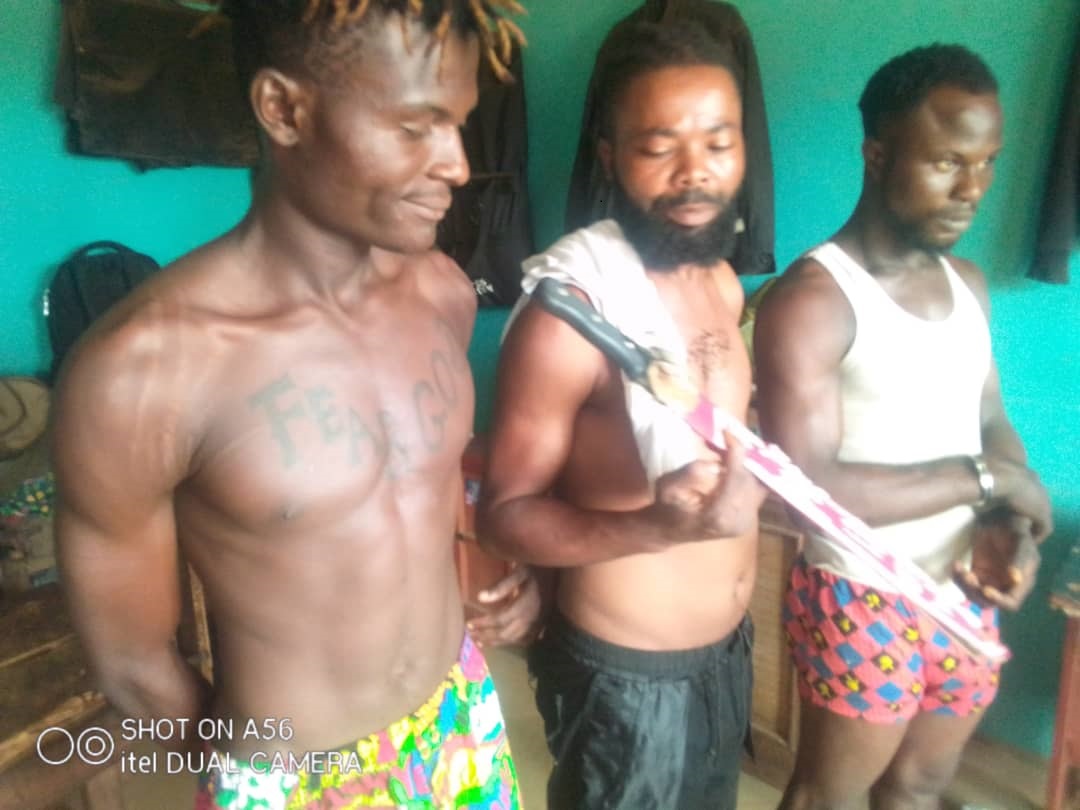 Three of the armed robbers arrested by the police in Edo