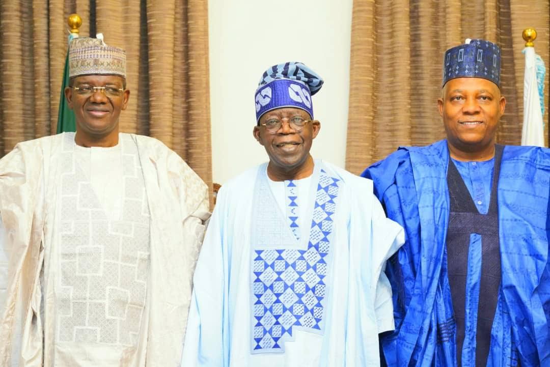 L-R: Matawalle, Tinubu and Shettima during the visit