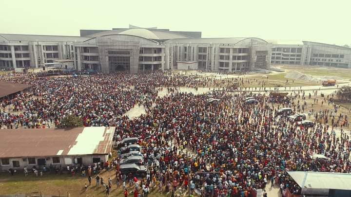 Worshippers of Salvation Ministries at the site of the Cathedral yet to be opened