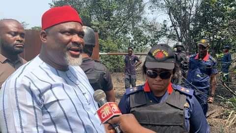 Chidi Lloyd, Chairman of Emohua local government Council of Rivers and security personnel destroy  illegal refinery sites