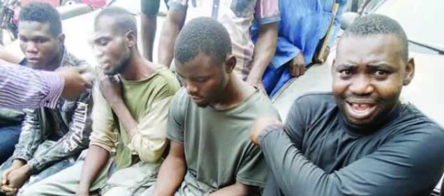 Dismissed soldier, Friday Audu and the three armed robbers he rented locally pistol to when they were paraded by the police in Abuja