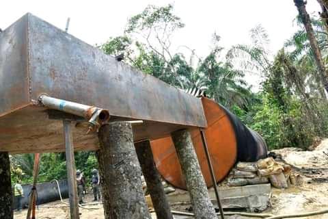 The site of illegal refinery in Rivers visited by Gov. Wike and others on Thursday 