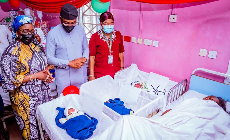 The Speaker of the House of Representatives, Femi Gbajabiamila and the Okotie triplets