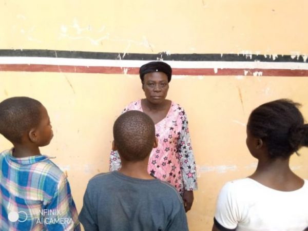 Mrs. Modupe Ajike arrested over alleged involvement in human trafficking and child labour. by Nigeria Security and Civil Defence Corps (NSCDC) in Kwara and the three children recovered from her