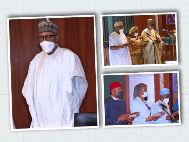 Buhari and six  INEC commissioners