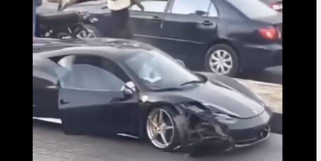 Burna Boy's crashed Ferrari