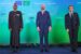 L-R: Muhammadu Buhari, President of the European Council, H.E Charles Miiche and President of France, Emmanuel Macron during the opening ceremony of the EU-African Union Summit in Brussels, Belgium.