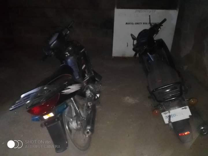 The two motorcycles recovered from the gunmen who invaded Okene Police Division in Kogi