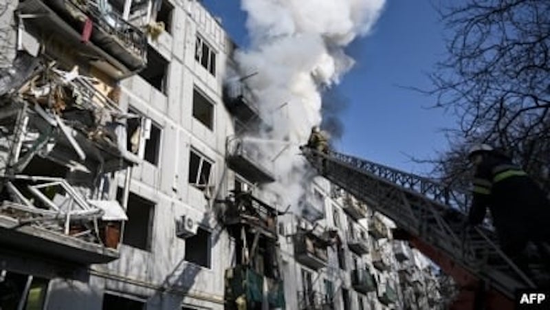 Mariupol apartment building damaged by Russian shelling