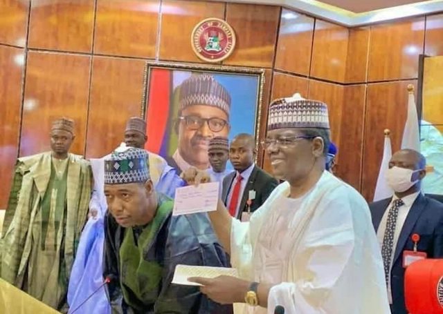 Matawalle and Zulum with North East governors cheque