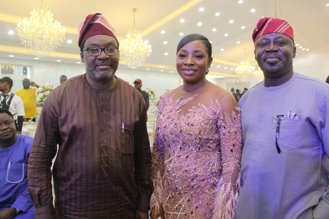 L-R: Former Commissioner for Tourism, Steve Ayorinde; Mrs. Omolara Adebiyi and Lekan Adebiyi at the unveiling of the event centre.