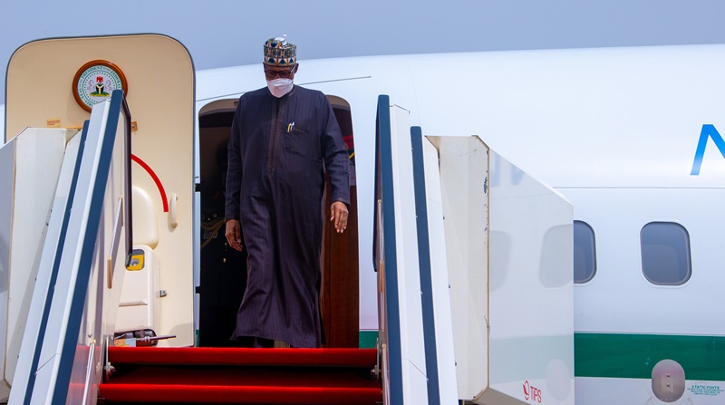 Buhari arrives from Addis Ababa
