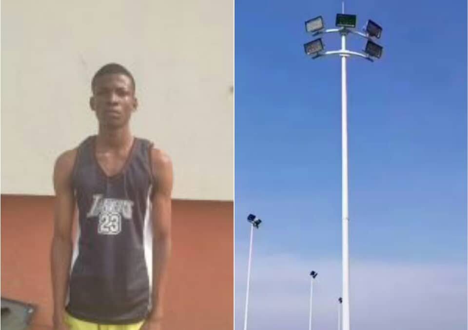 Paul climbed floodlight pole