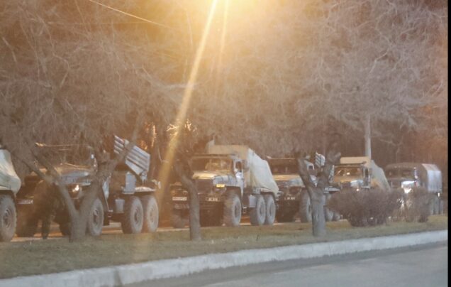 Russian military vehicles in Donetsk