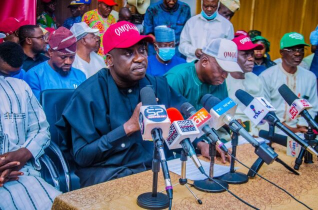Ex-minister of Sports and Youth Development, Malam Bolaji Abdullahi speaking at a press conference where he declared his intention to contest the Kwara Central senatorial seat in 2023 in Ilorin on Monday