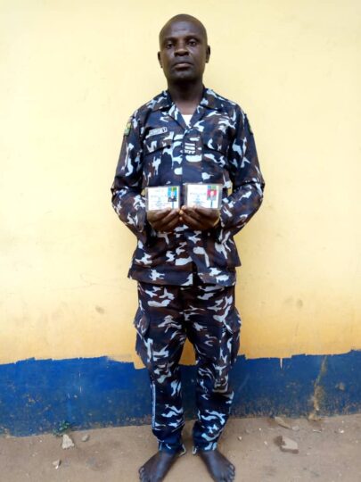 Akinyemi Thomas: arrested for falsely presenting himself as a police Inspector in Ogun State.