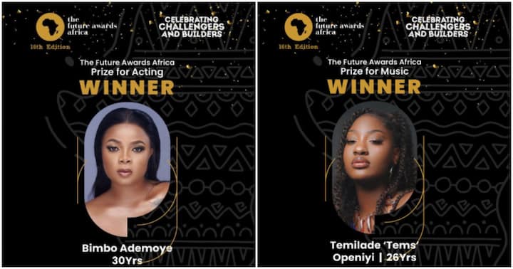 Tems, Bimbo Ademoye win Future Awards: The Full List - P.M. News