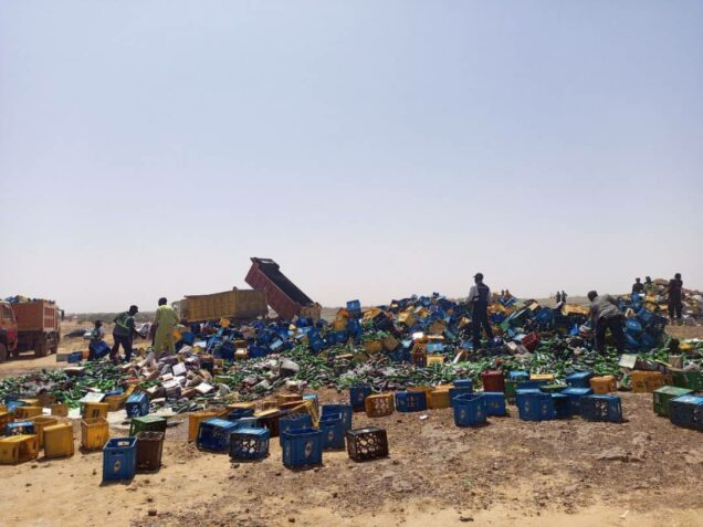 Destruction of confiscated bottles of beer by Kano Hisbah Board