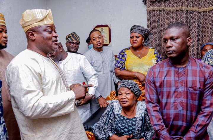 The Speaker, Lagos House of Assembly, Mr Mudashiru Obasa, during his condolence visit to the family of Prof. Tunde Samuel at his residence in Lagos on Thursday
