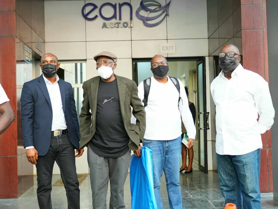 Former Lagos governor and national leader of the ruling All Progressives Congress, APC, Asiwaju Bola Ahmed Tinubu and aides on arrival Nigeria from London on Sunday.