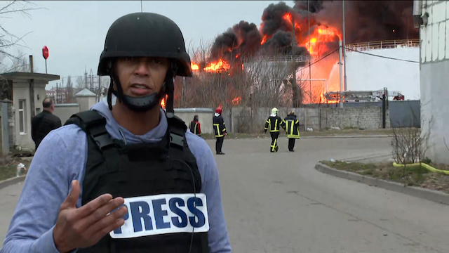 CNN’s Don Lemon reports from the scene of a fire in Lviv, Ukraine on Saturday. (CNN)