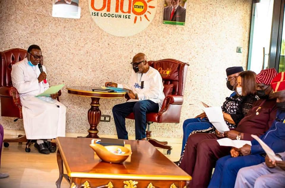 Governor Akeredolu of Ondo at the meeting with the CAN delegation led by Rev. John Oladapo,