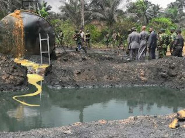 An illegal refining site in Ibaa Community in Rivers State