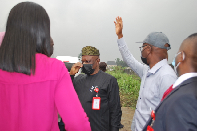 Dr. George Ekpungu, Secretary to the Commission,(middle), during a visit to scene of the incident.