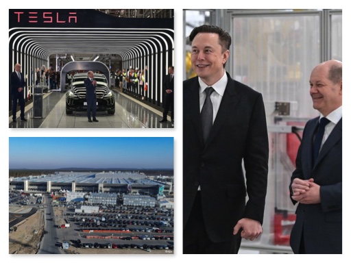 Elon Musk, Chancellor Scholz at the opening of the Tesla gigafactory in Germany