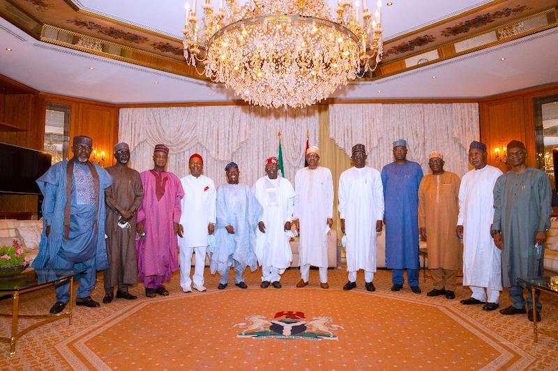 Extended photo: Okorocha, Shekarau, Wamakko, Onu, Akande, Tinubu, Buhari, Buni, Mustapha, Cos Gambari, Masari and El-Rufai