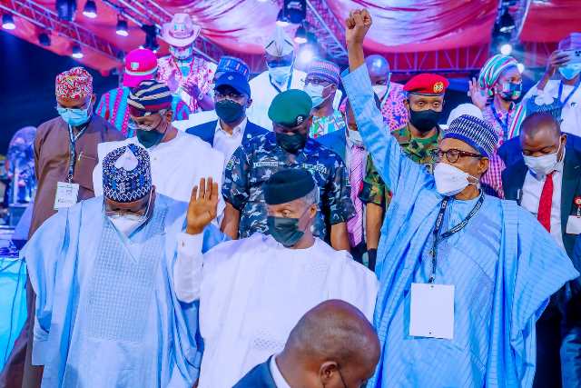 Buhari, Osinbajo and Lawan at the convention.